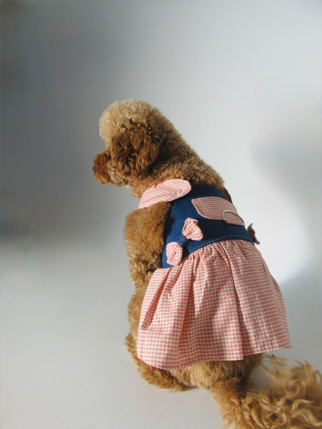 Denim gingham harness dog dress