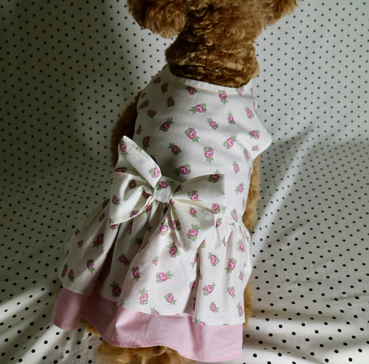 Floral Rose Pet Dress with Matching Bow Set