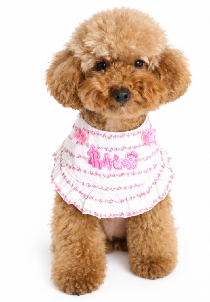 Princess Floral Ruffled Dog Bandana with Matching Bow Set